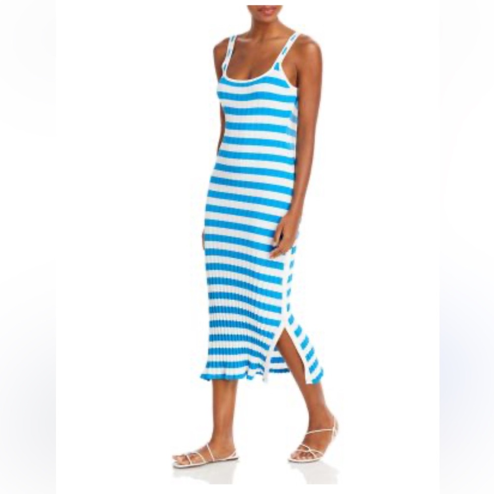 Solid & Striped Womens Blue White Ribbed Knit Maxi Dress RE22-322OIPB-B Medium